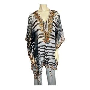 Akaru XL Caftan Cover Up Sheer Swim Beach Cruise Summer Dress Beaded